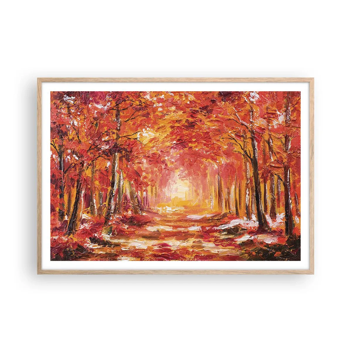 Plagát v ráme zo svetlého duba - Medený les - 100x70 cm