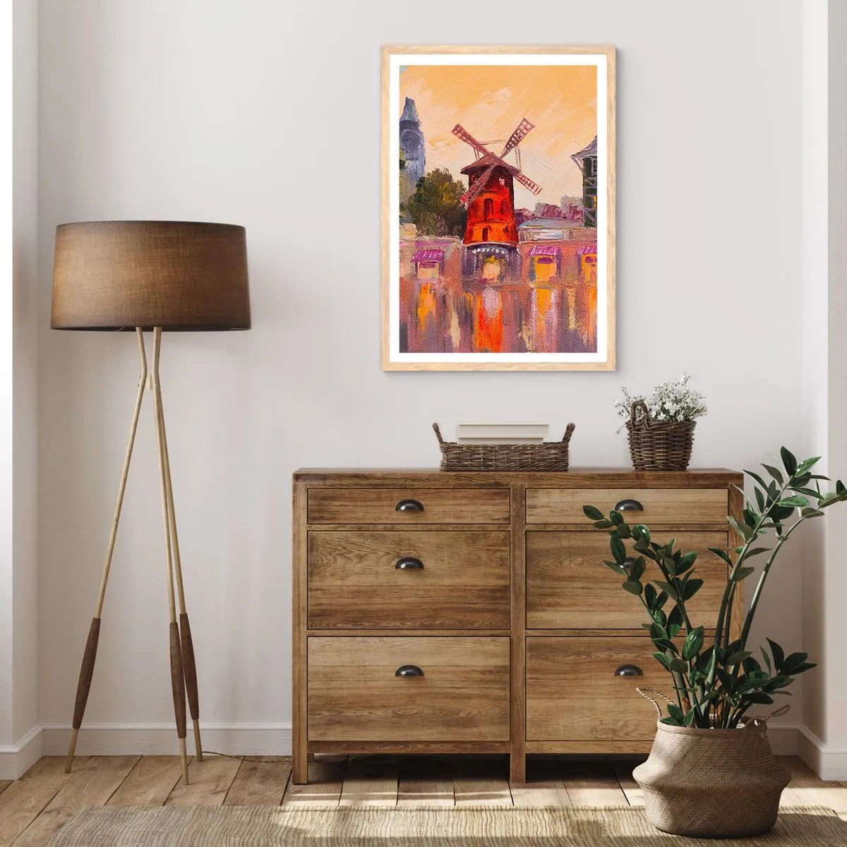 Plagát v ráme zo svetlého duba - Parížske ikony – Moulin Rouge - 30x40 cm