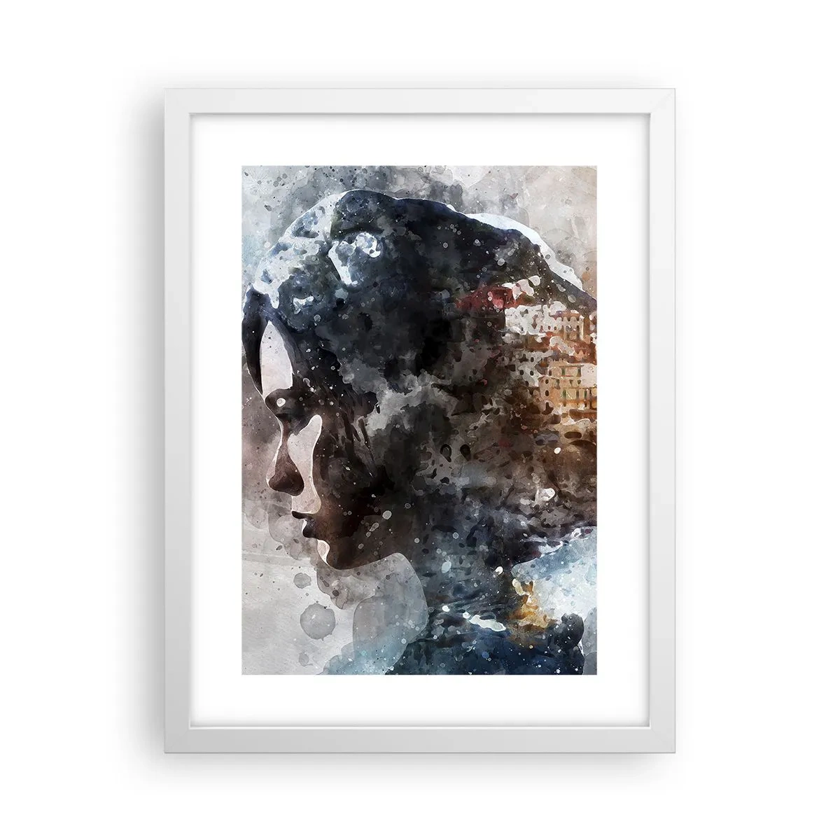 Plagát v bielom ráme - Príbeh o dievčati s mestom v pozadí - 30x40 cm