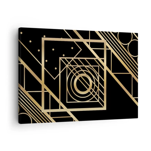 Obraz na plátne - Zlaté geometrické vzory na čiernom pozadí - 70x50cm - Zlatá geometria - Moderná nástenná dekorácia do obývacej izby a spálne ARTTOR