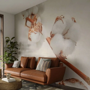 Fototapeta Premium Canvas - Len objímať - Bavlnený kvet, Kvetina, Bavlnená vetvička - 350x256 cm