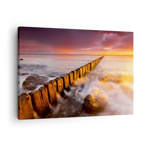 Obraz na plátne - Malebná krajina pri mori pri západe slnka - 70x50cm - Jemnosť vĺn - Moderná nástenná dekorácia do obývacej izby a spálne ARTTOR