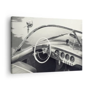 Obraz na plátne - Interiér klasického auta v monochromatickom štýle - 70x50cm - Počasie pre bohatých - Moderná nástenná dekorácia do obývacej izby a spálne ARTTOR