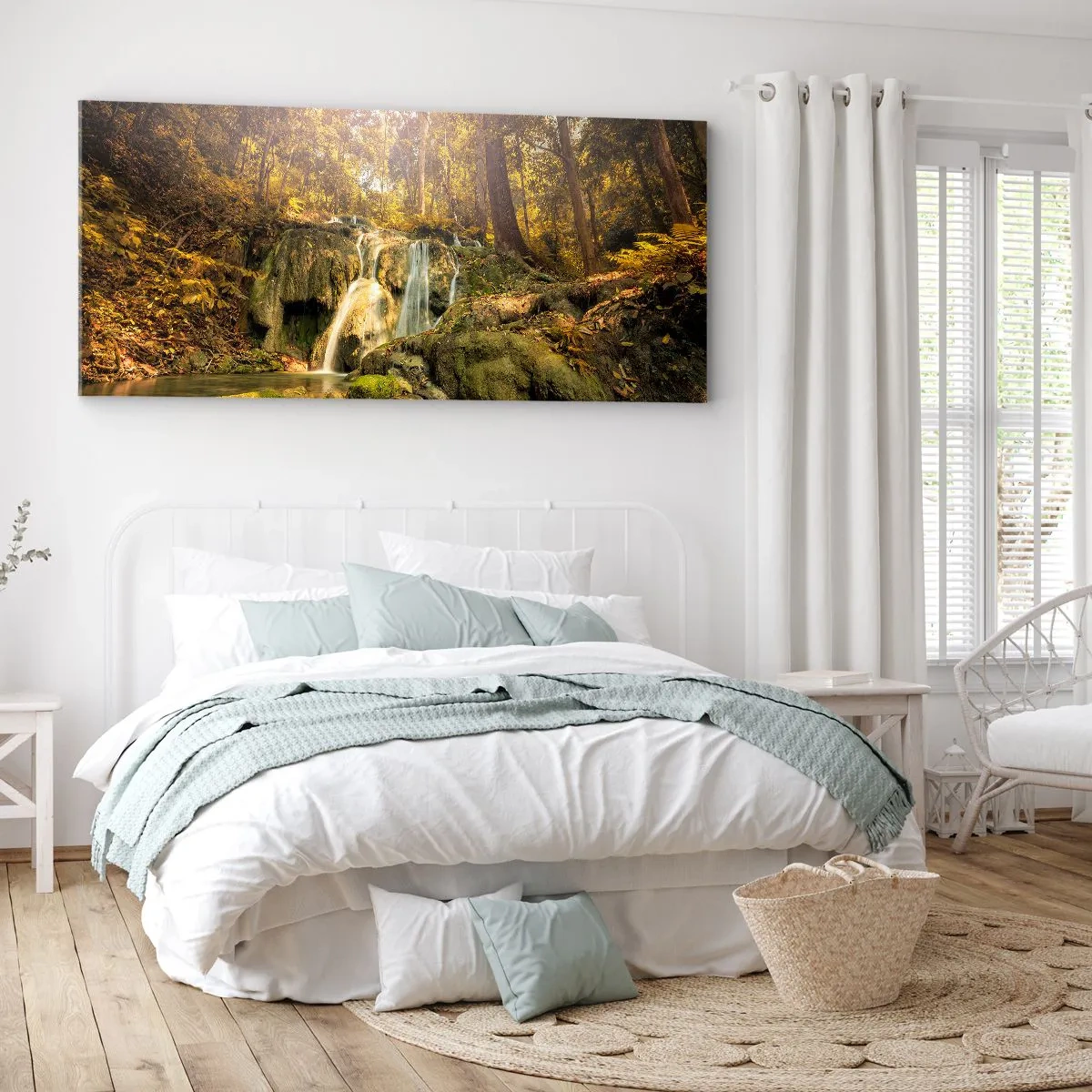 Obraz na plátne - Lesný vodopád v zeleni - 100x40 cm