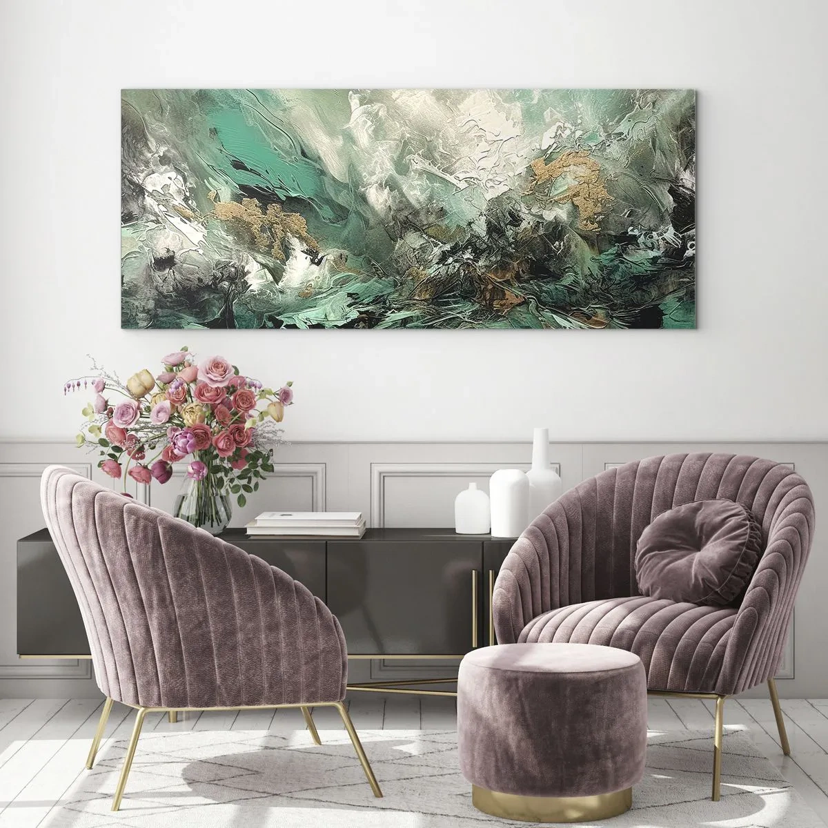 Obraz na skle - Smaragdovočierne vlnobitie - 100x40 cm