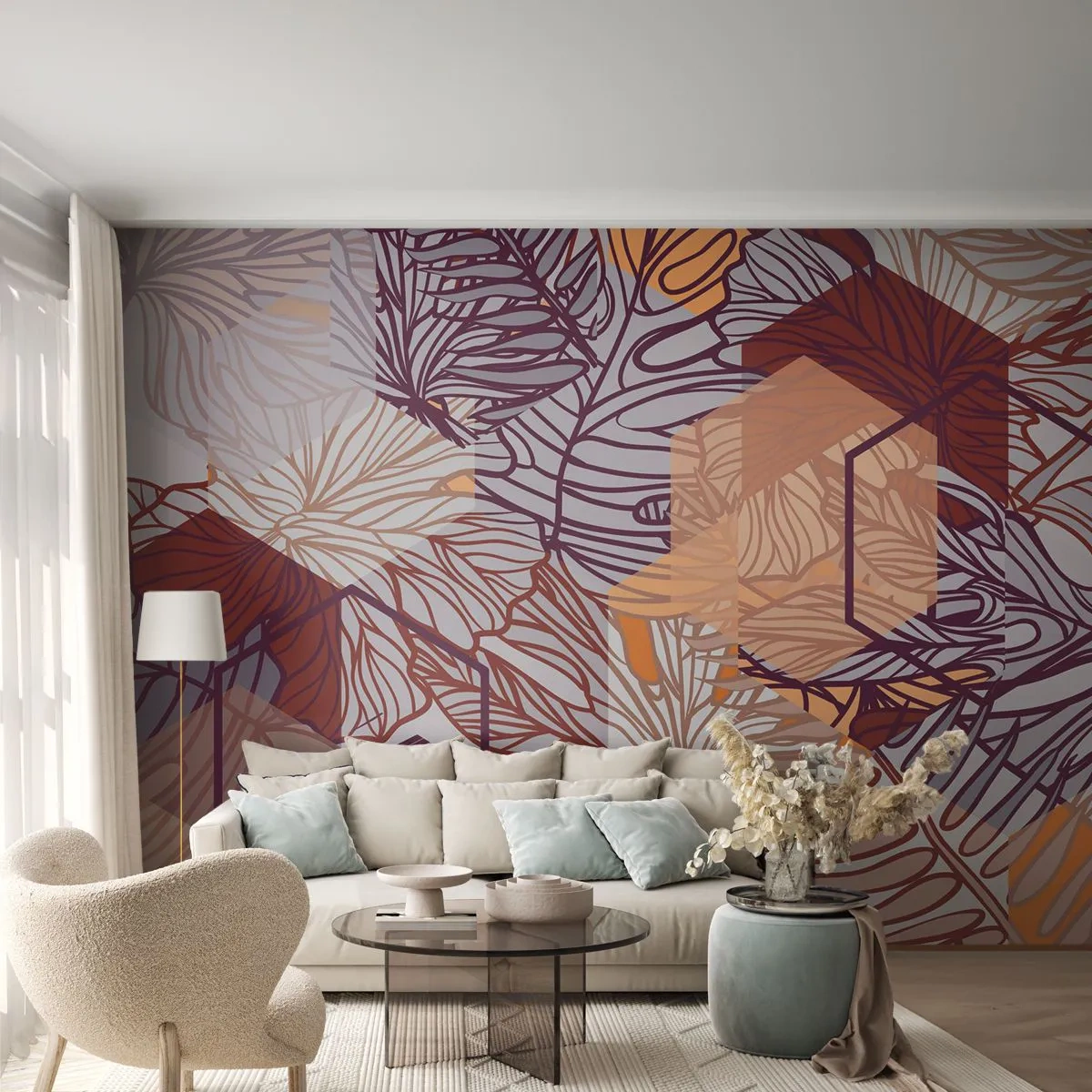 Fototapeta Standard Eco - Nemožný vzťah medzi geometriou a prírodou - Abstrakcia, Grafika, Listy - 200x140 cm