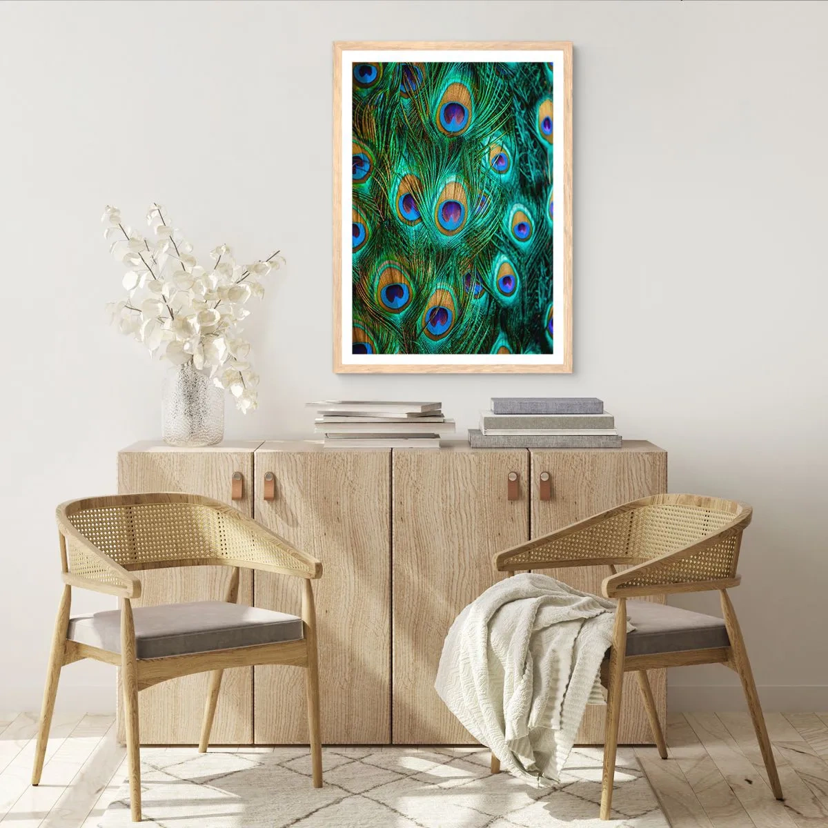 Plagát v ráme zo svetlého duba - Páví pohľad - 61x91 cm