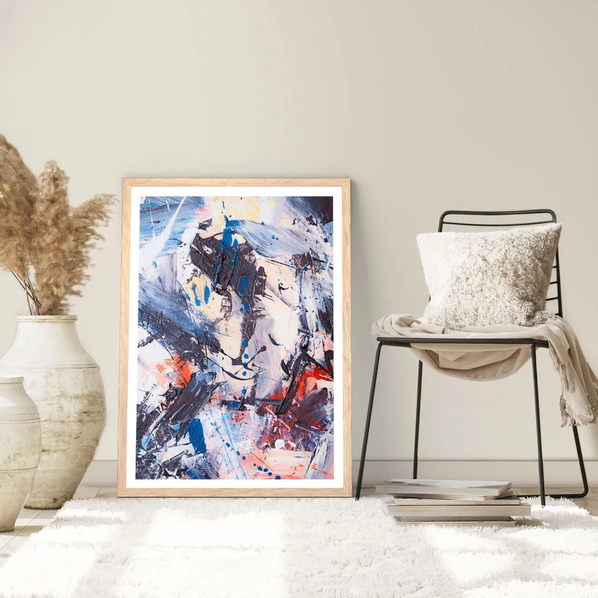 Plagát v ráme zo svetlého duba - Bláznivý tanec abstrakcie - 70x100 cm