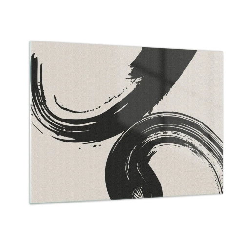 Obraz na skle - Čierne, dynamické kaligrafické ťahy štetcom na svetlom pozadí. - 70x50cm - S rozmachom a dookola - Moderná nástenná dekorácia do obývacej izby a spálne ARTTOR