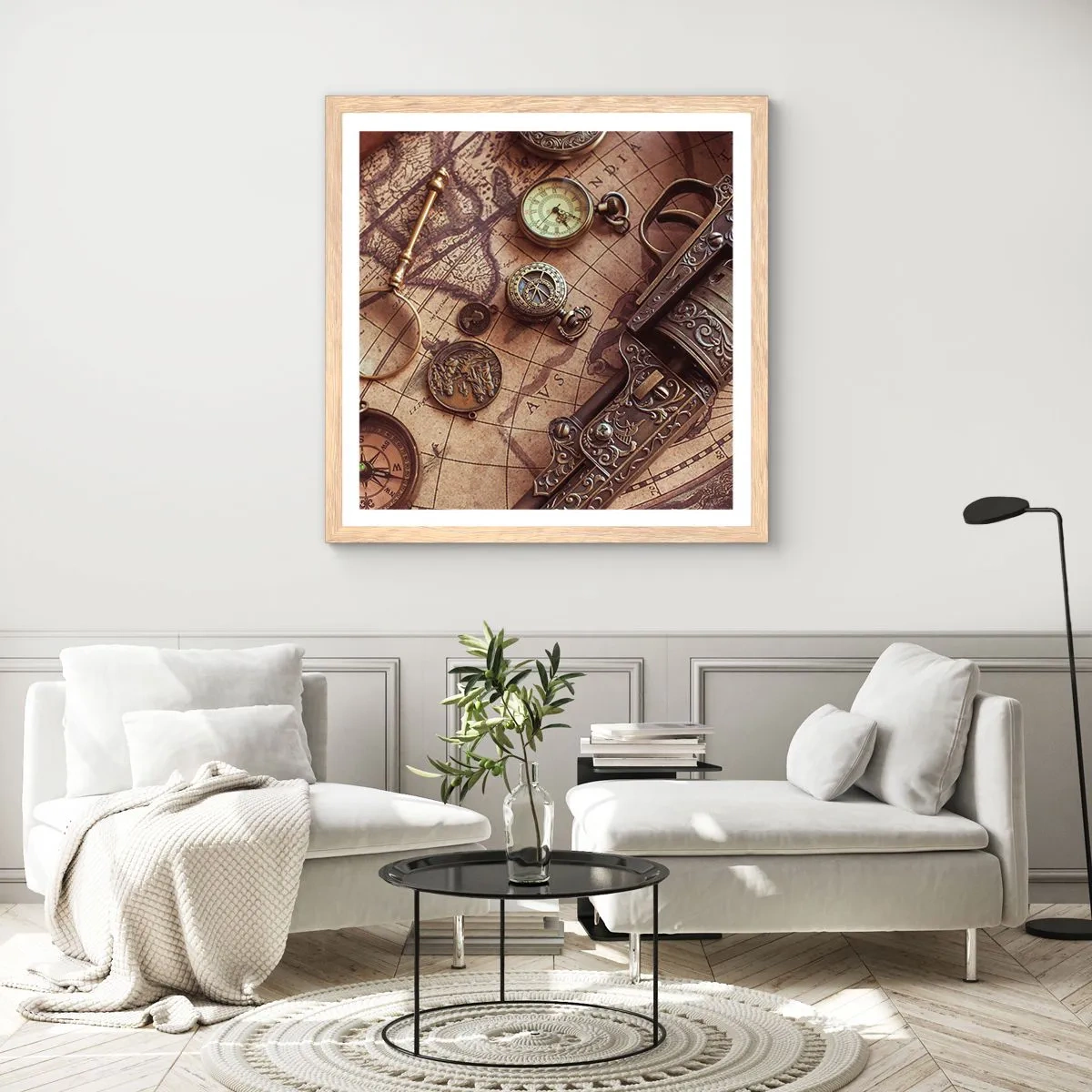 Plagát v ráme zo svetlého duba - Dobrodružstvo volá - 60x60 cm