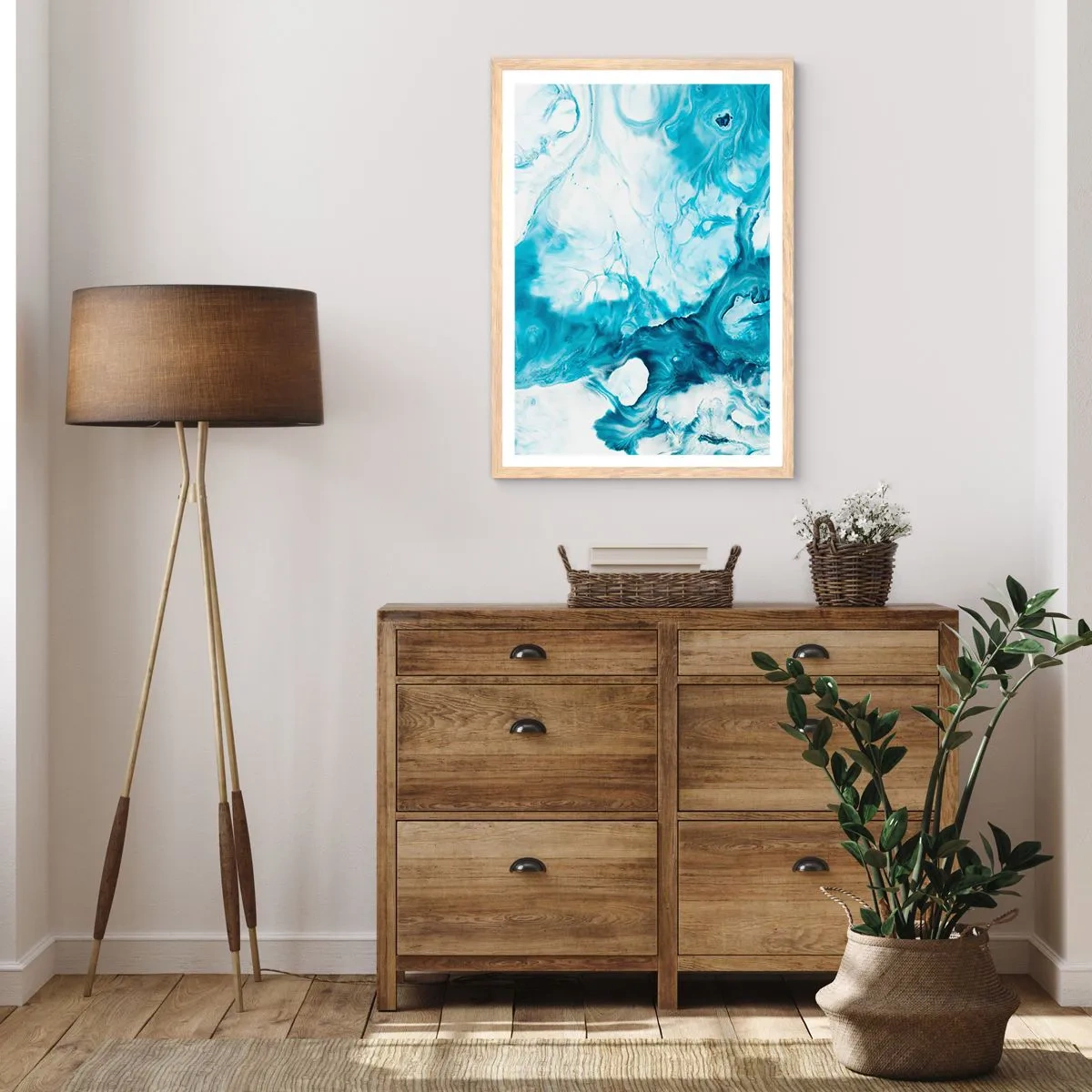 Plagát v ráme zo svetlého duba - Modrý koncert - 50x70 cm