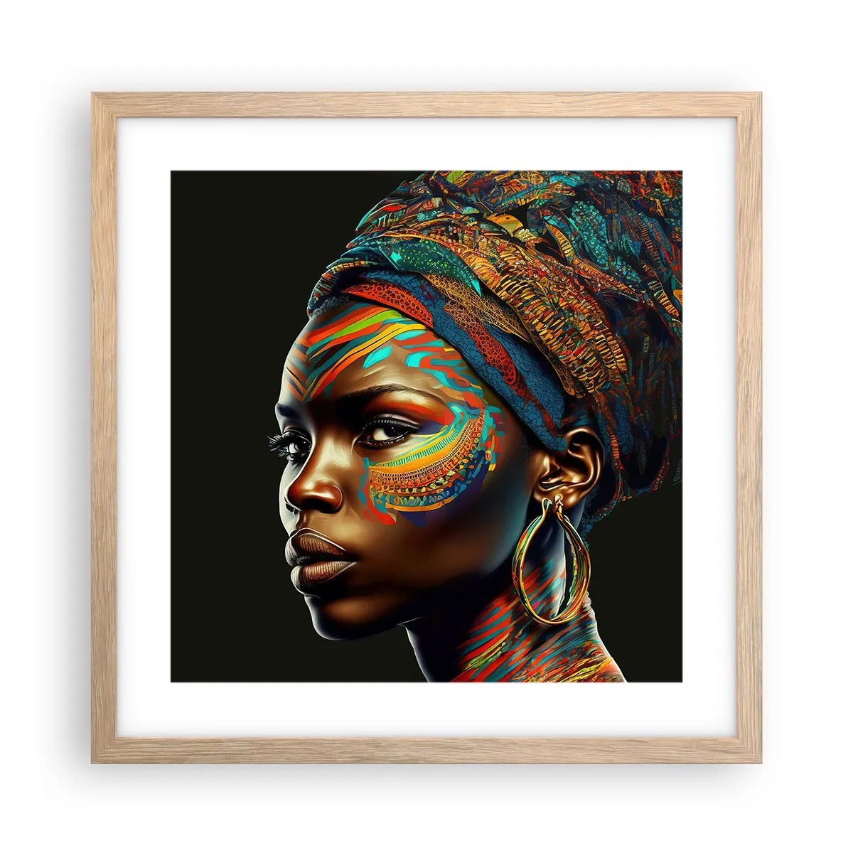 Plagát v ráme zo svetlého duba - Africká kráľovná - 40x40 cm