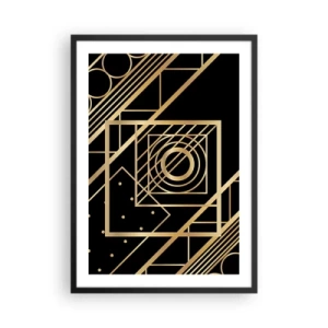 Plagát v čiernom ráme - Zlaté geometrické vzory na čiernom pozadí v štýle Art Deco - 50x70cm - Zlatá geometria - Moderná nástenná dekorácia do obývacej izby a spálne ARTTOR