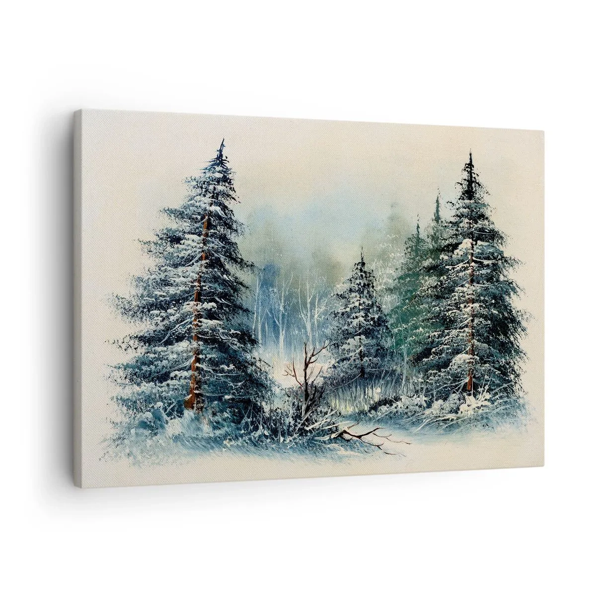 Obraz na plátne - Zimná krajina so zasneženými stromami - 70x50cm - Pripravenie na Vianoce - Moderná nástenná dekorácia do obývacej izby a spálne ARTTOR