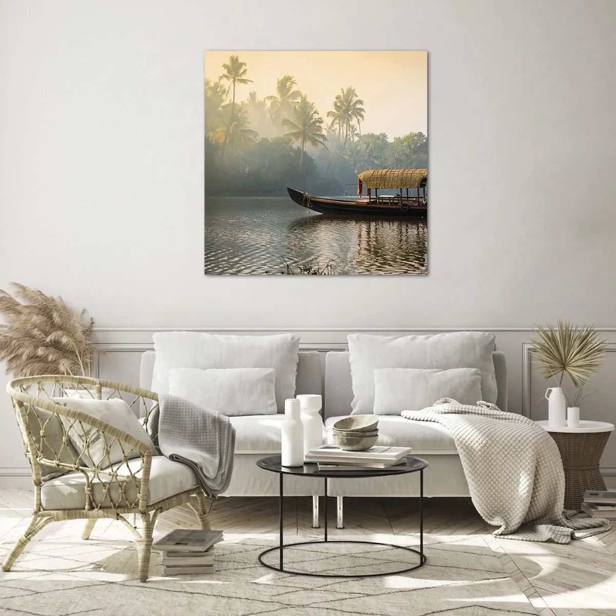 Obraz na skle - Dom na rieke - 70x70 cm