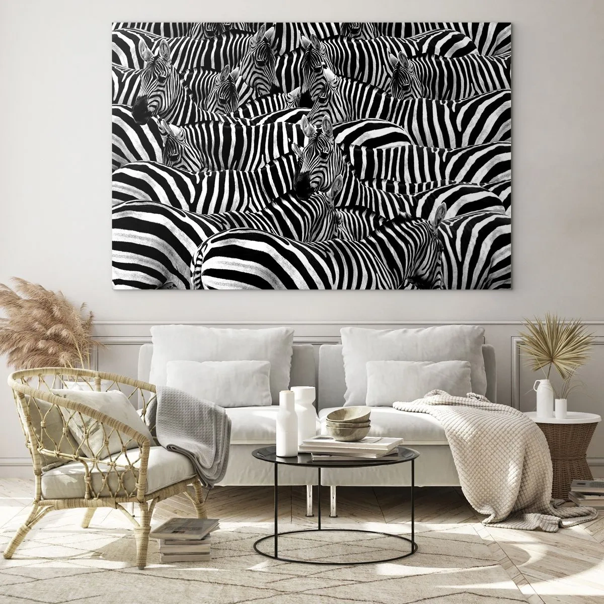 Obraz na skle - Skupinový portrét s pruhmi - 120x80 cm