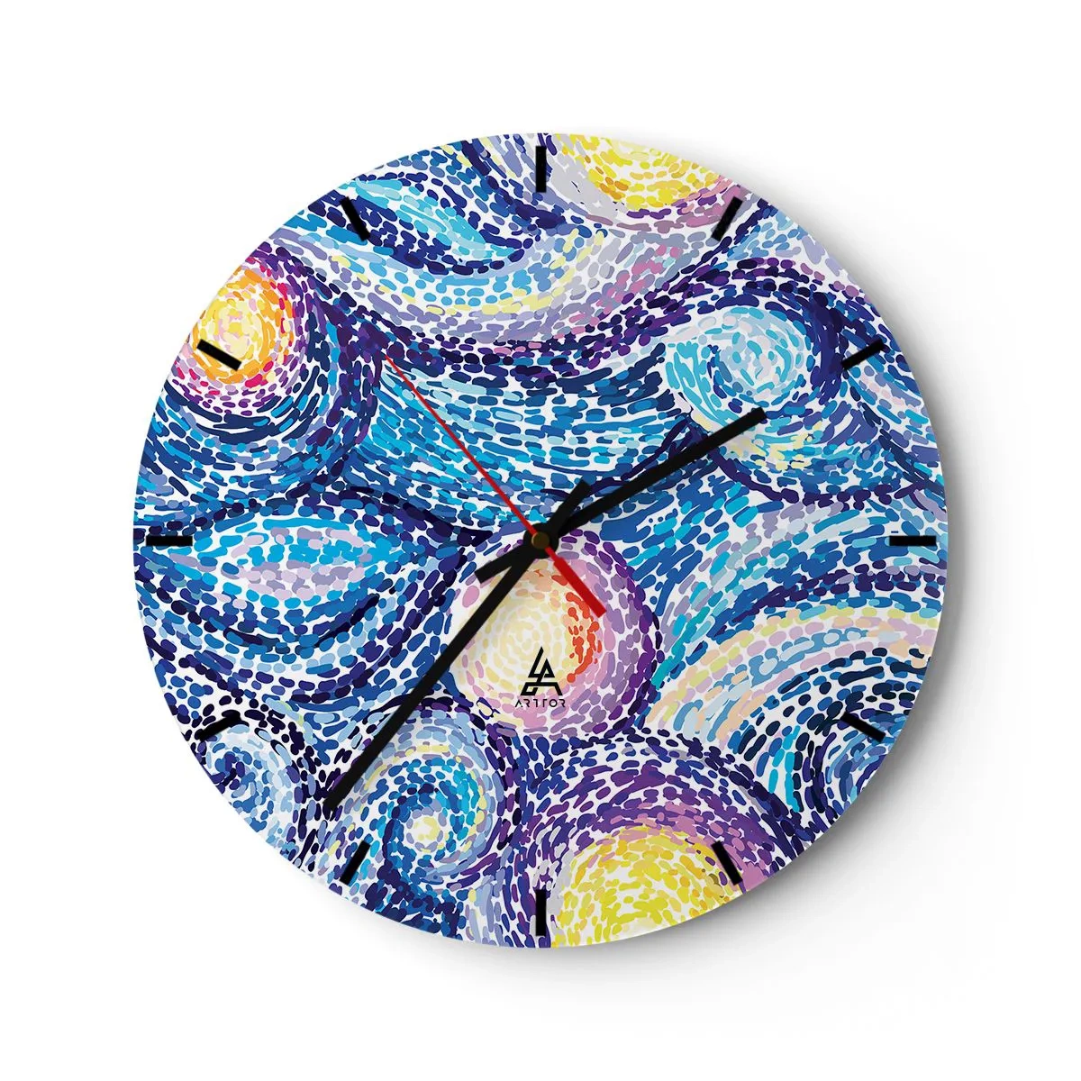 Nástenné hodiny - Abstraktná krajina s víriacimi farebnými vzormi - 30x30cm - Z obrazu van Gogha - Moderná nástenná dekorácia do obývacej izby, kuchyne a spálne ARTTOR