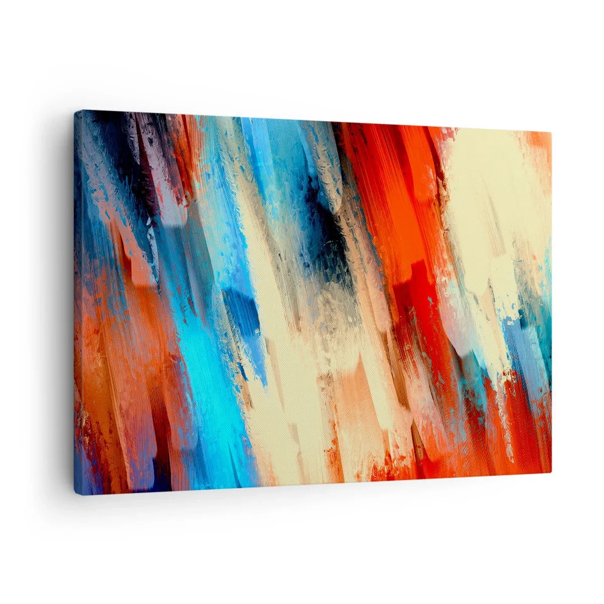Obraz na plátne - Abstraktný ťah štetcom v odtieňoch modrej a oranžovej - 70x50cm - Vodopád farieb - Moderná nástenná dekorácia do obývacej izby a spálne ARTTOR