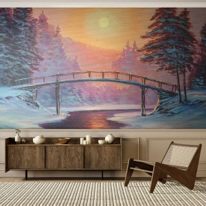 Fototapeta Premium Sand - Štyri ročné obdobia - zima - Krajina, Rieka, Most - 100x70 cm