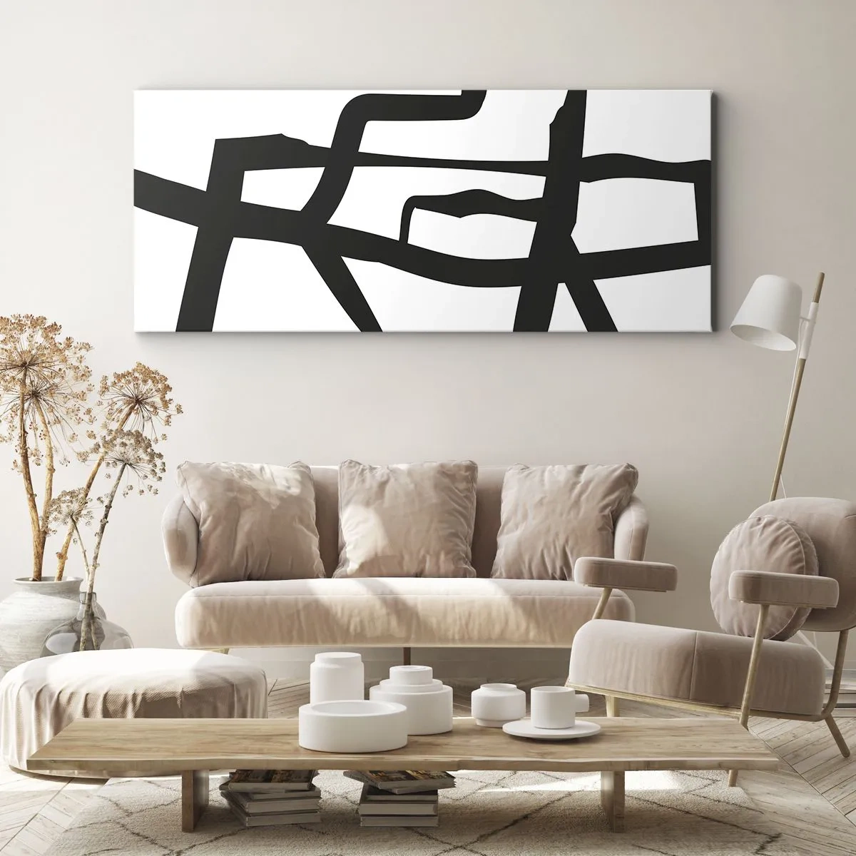 Obraz na plátne - Čiernobiela konštrukcia - 140x50 cm
