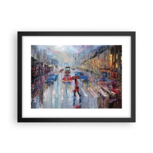 Plagát v čiernom ráme - Daždivé popoludnie v meste - 40x30 cm