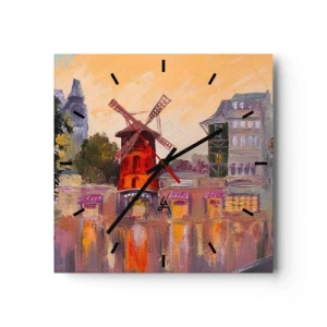 Nástenné hodiny - Parížske ikony – Moulin Rouge - 40x40 cm