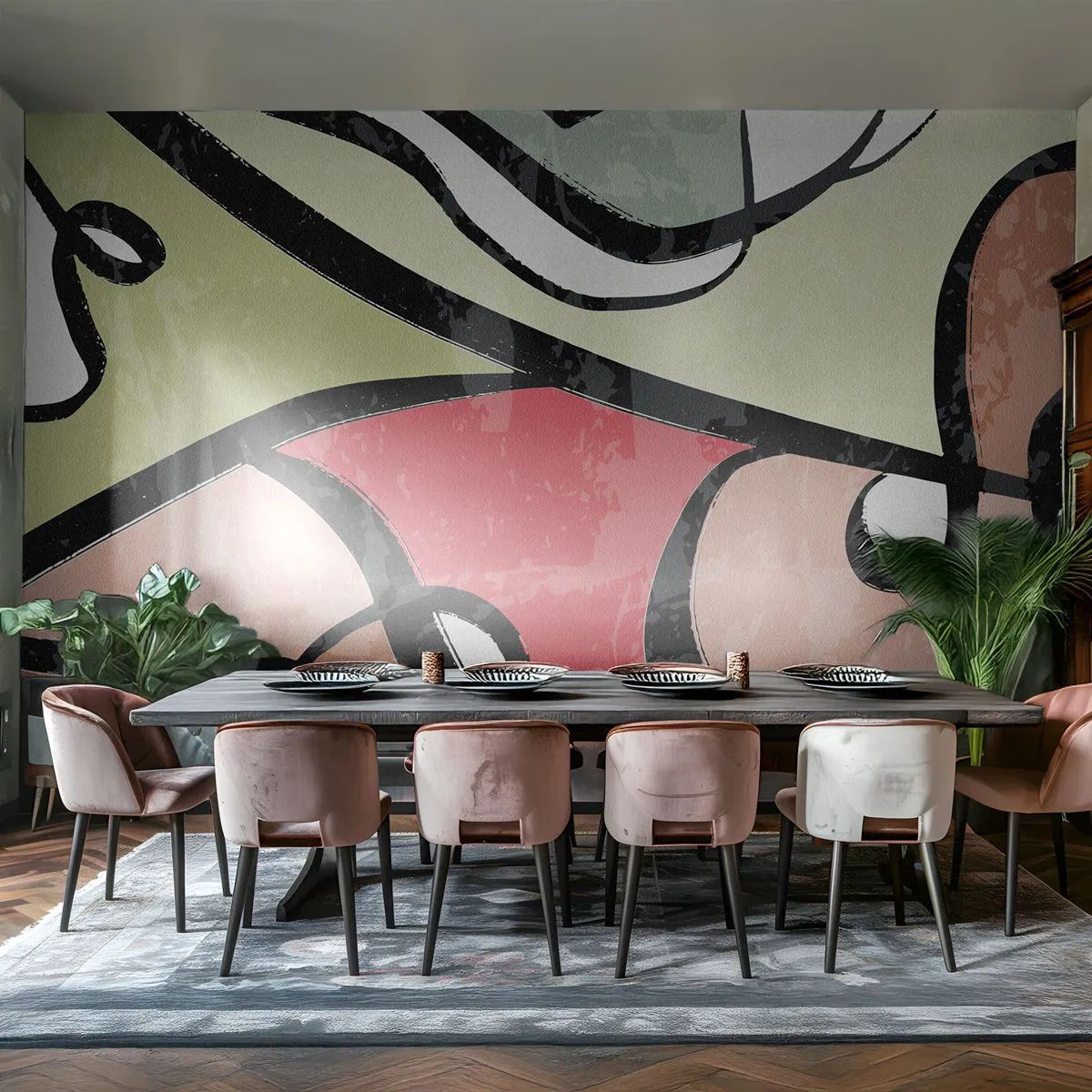 Fototapeta Standard Eco - Farebná abstrakcia s čiernymi kontúrami a dynamickými čiarami - 100x70cm - Piruety uprostred farieb - Moderná nástenná dekorácia do obývacej izby a spálne ARTTOR