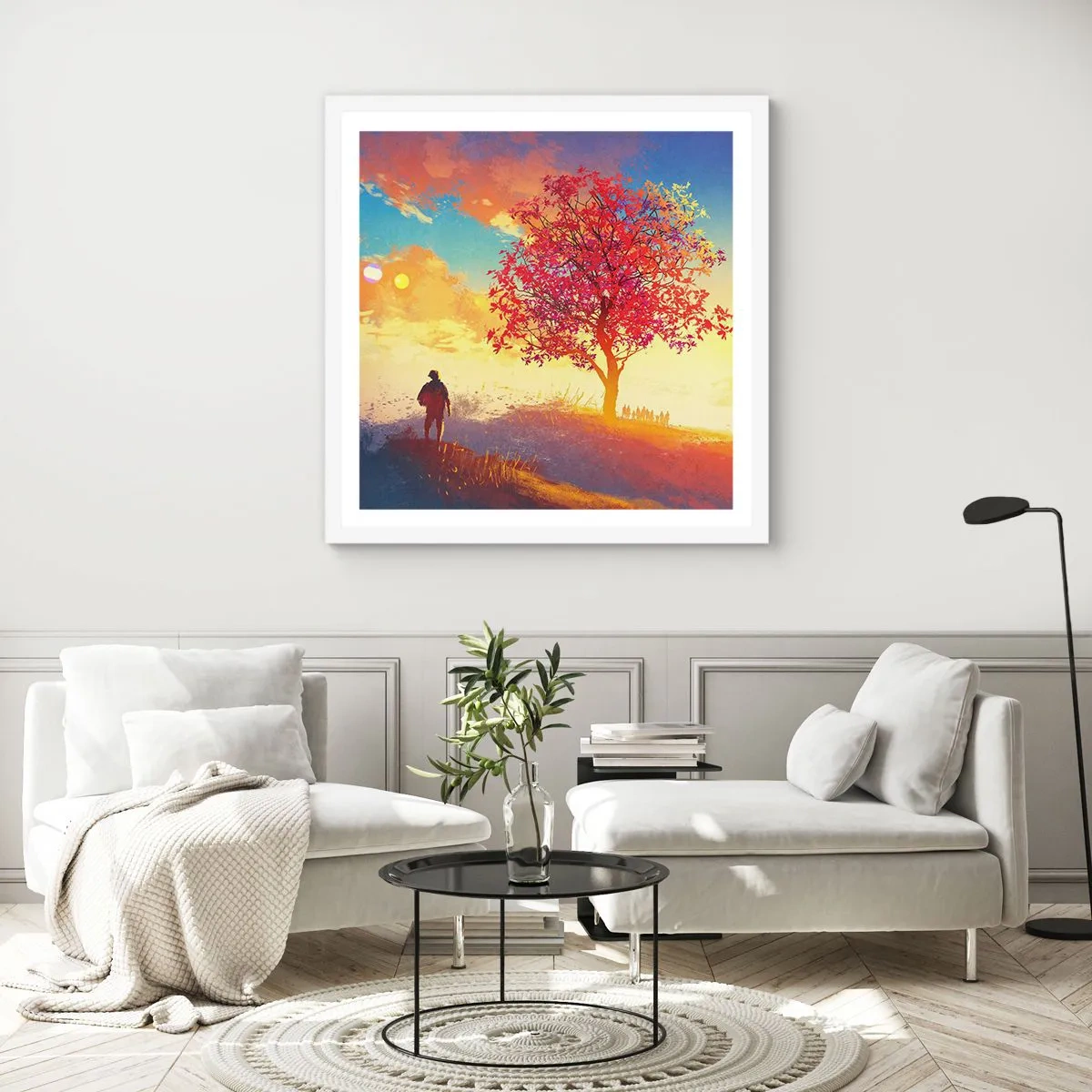 Plagát v bielom ráme - Pútnik pri cieli - 60x60 cm