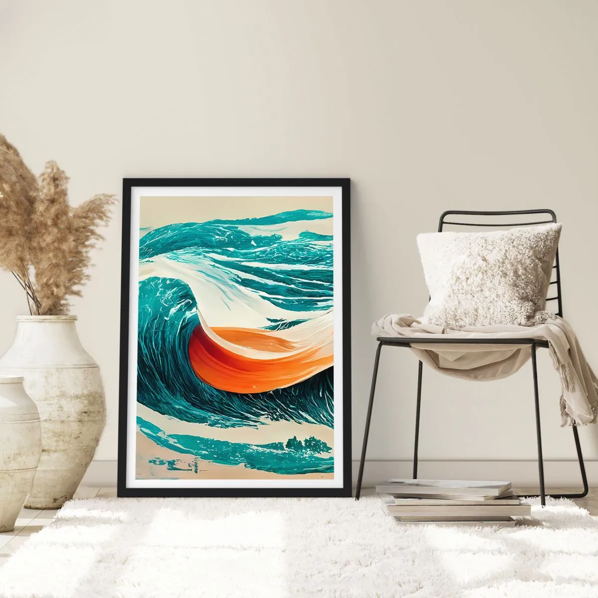 Plagát v čiernom ráme - Dynamická vlna v abstraktných farbách - 50x70cm - Surferov sen - Moderná nástenná dekorácia do obývacej izby a spálne ARTTOR