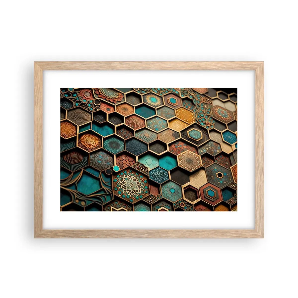 Plagát v ráme zo svetlého duba - Arabské ornamenty – variácia - 40x30 cm