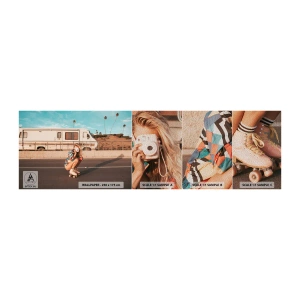 Vzorka fototapety Premium Sand - Usmejte sa! - Krajina, Camper, Žena - 100x30 cm