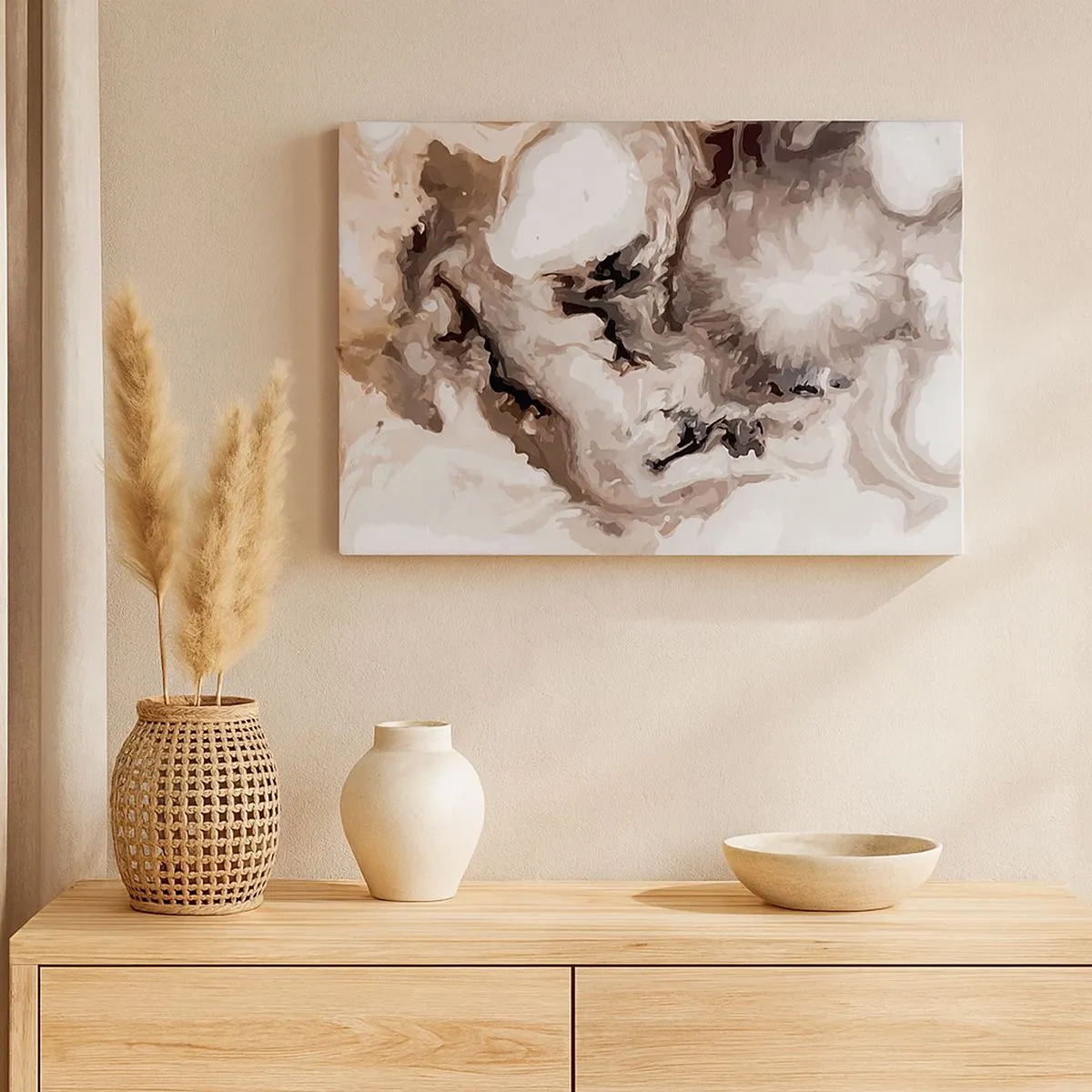 Obraz na plátne - Abstraktný vzor v odtieňoch hnedej a bielej - 70x50cm - Zrodenie galaxie - Moderná nástenná dekorácia do obývacej izby a spálne ARTTOR