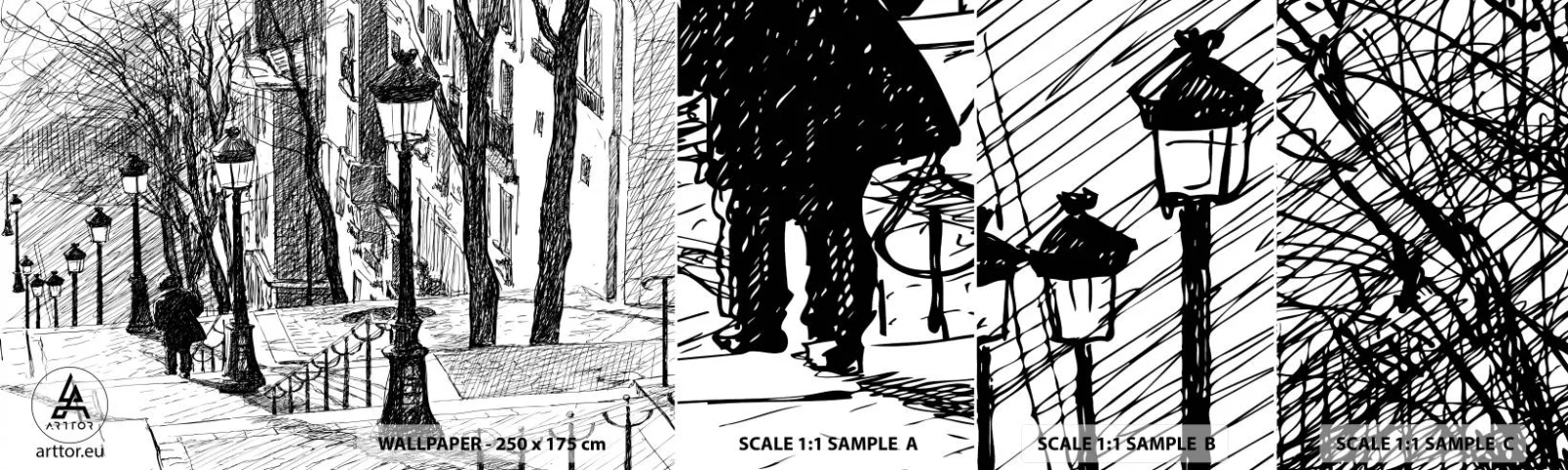 Vzorka samolepiacej fototapety Deluxe Sticker - Milostný príbeh alebo horor? - Montmartre, Architektúra, Paríž - 100x30 cm