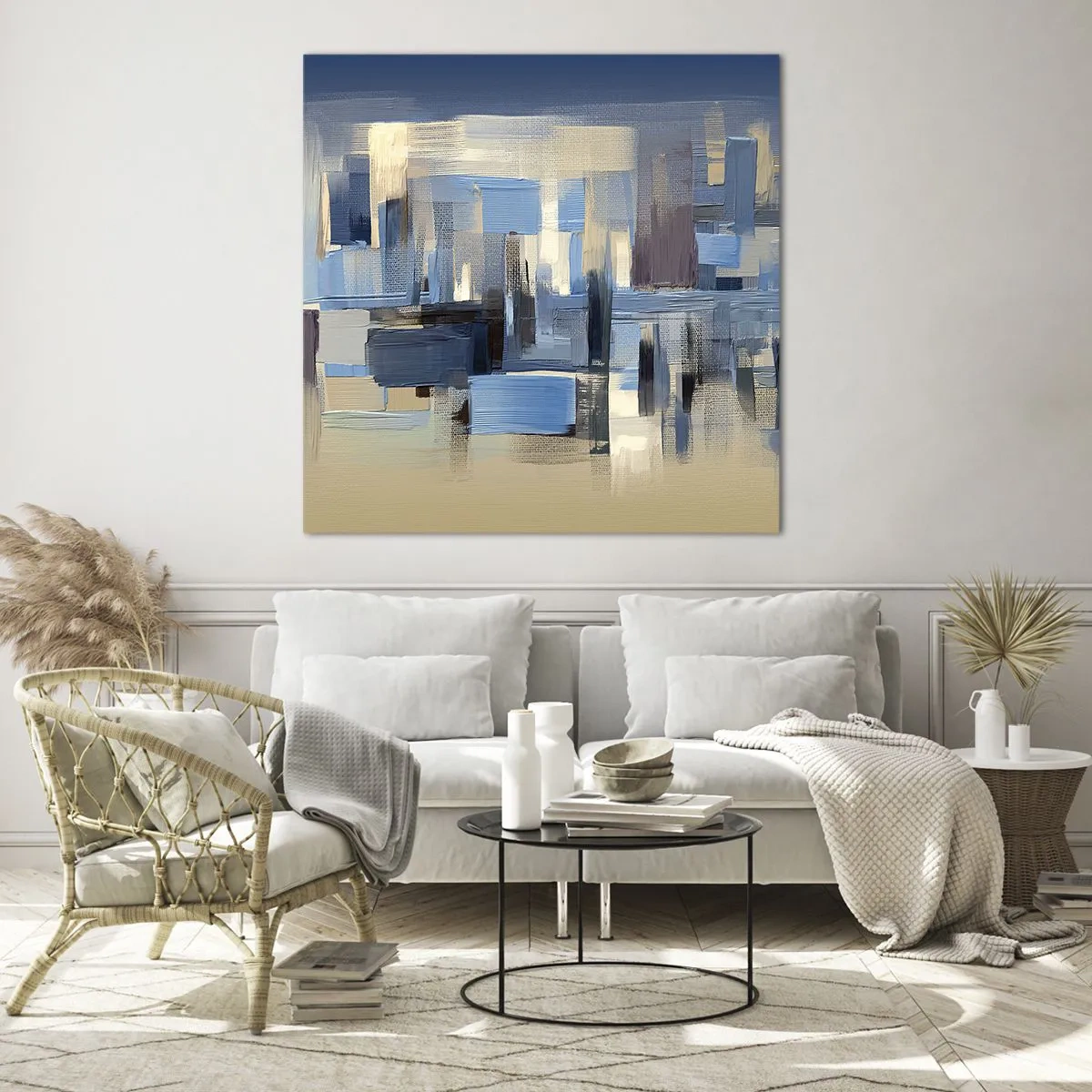 Obraz na skle - Modrá konštrukcia - 40x40 cm