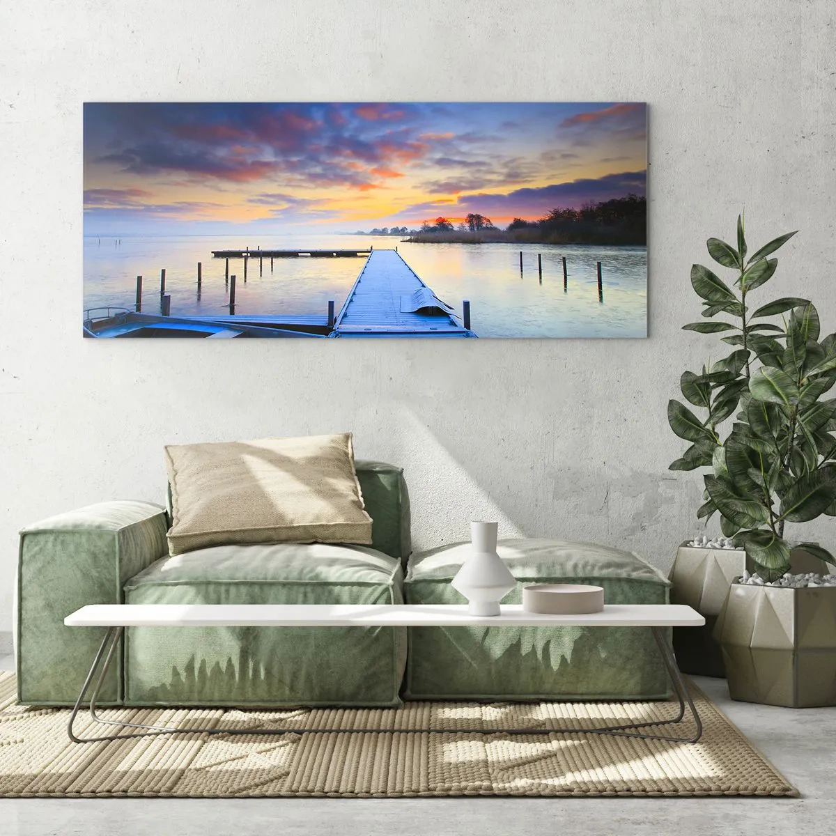 Obraz na skle - Fialovo-zlatý pokoj - 100x40 cm