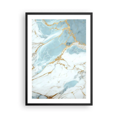 Plagát v čiernom ráme - Elegantný mramor v odtieňoch modrej a zlatej - 50x70cm - Bohatstvo kameňa - Moderná nástenná dekorácia do obývacej izby a spálne ARTTOR