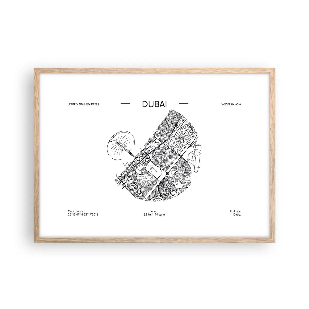 Plagát v ráme zo svetlého duba - Anatómia Dubaja - 70x50 cm