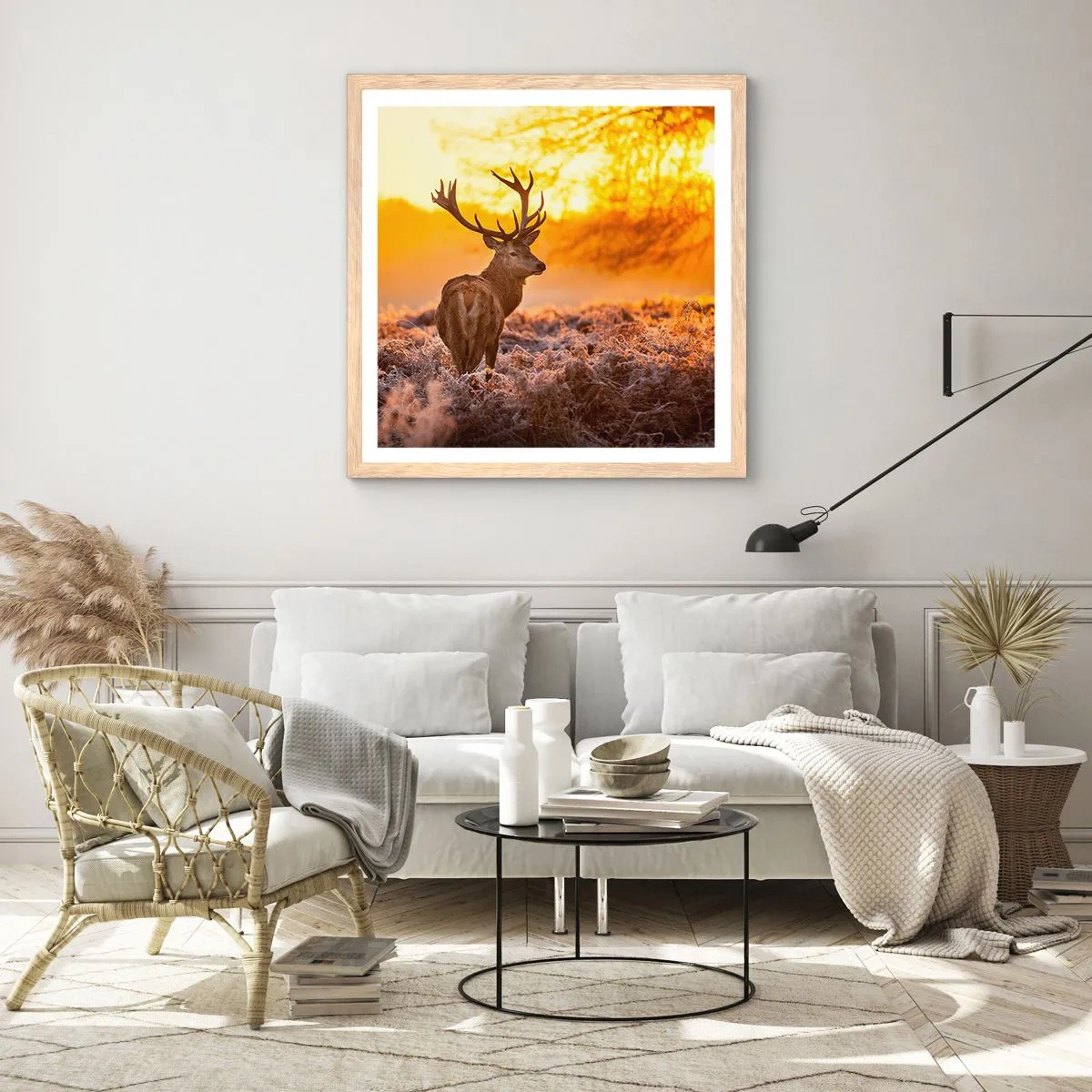 Plagát v ráme zo svetlého duba - Kráľ jesenného lesa - 60x60 cm