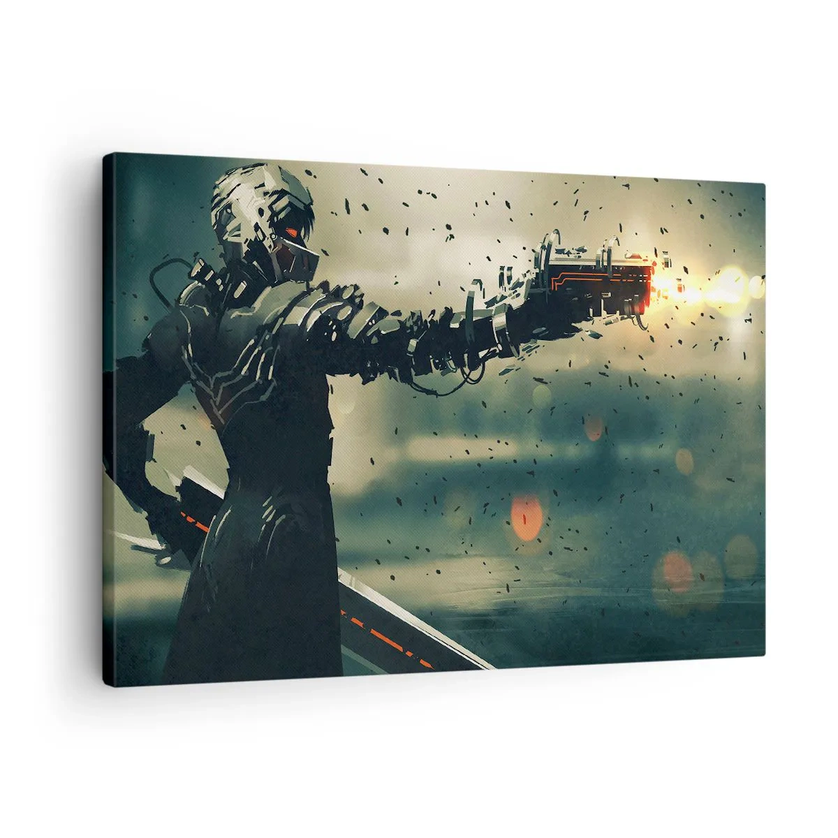 Obraz na plátne - Kybernetický bojovník s futuristickými zbraňami - 70x50cm - Vražedná zbraň - tvoj vlastný terminátor - Moderná nástenná dekorácia do obývacej izby a spálne ARTTOR