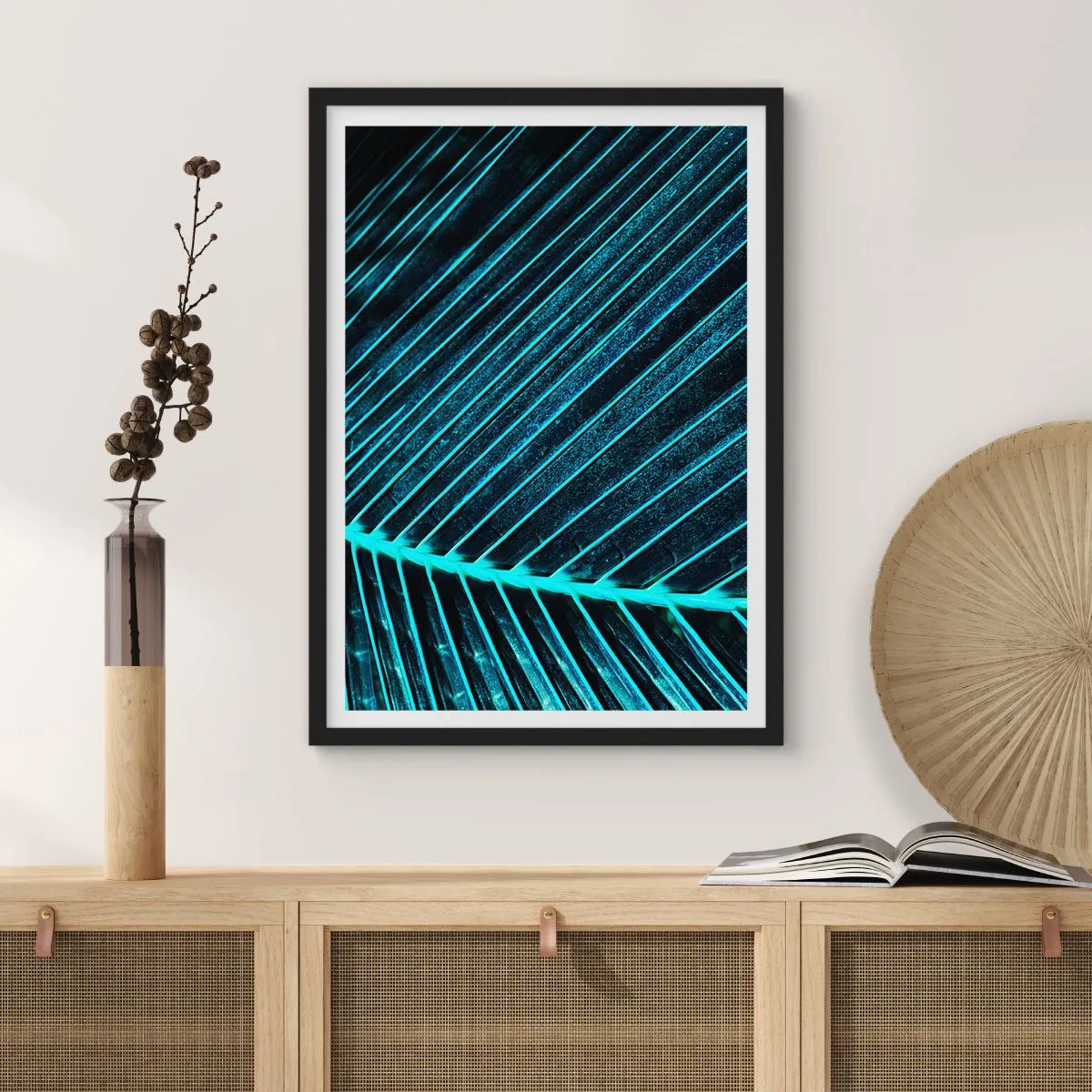 Plagát v čiernom ráme - Abstraktná štruktúra listov v neónových farbách - 50x70cm - Textúra zelene - Moderná nástenná dekorácia do obývacej izby a spálne ARTTOR