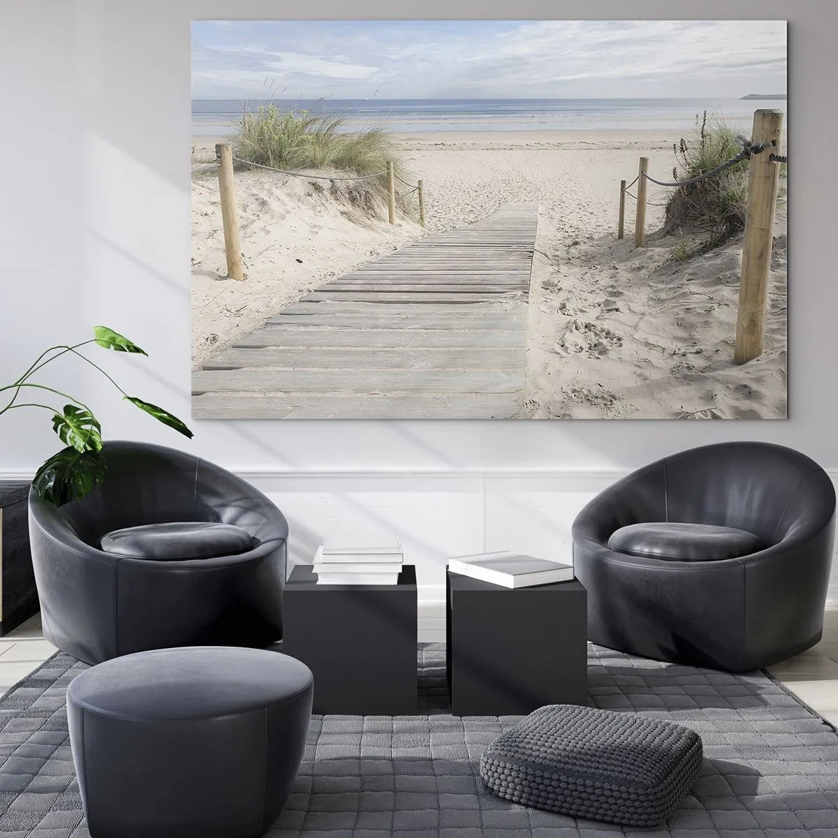 Obraz na skle - Cesta k pláži s výhľadom na more - 70x50cm - Až oko dovidí - Moderná nástenná dekorácia do obývacej izby a spálne ARTTOR