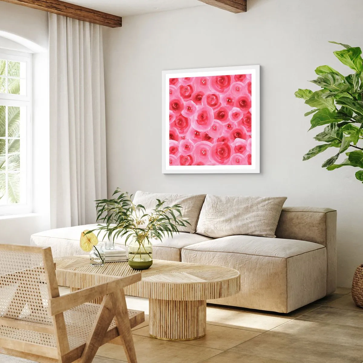 Plagát v bielom ráme - Ruže dole aj hore - 60x60 cm