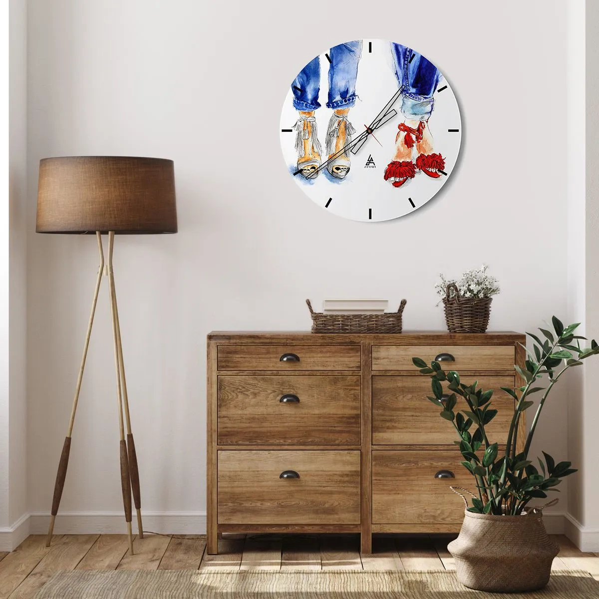 Nástenné hodiny - Štýlové sandále a džínsy - 30x30cm - Možno by sme sa vydali na prechádzku? - Moderná nástenná dekorácia do obývacej izby, kuchyne a spálne ARTTOR