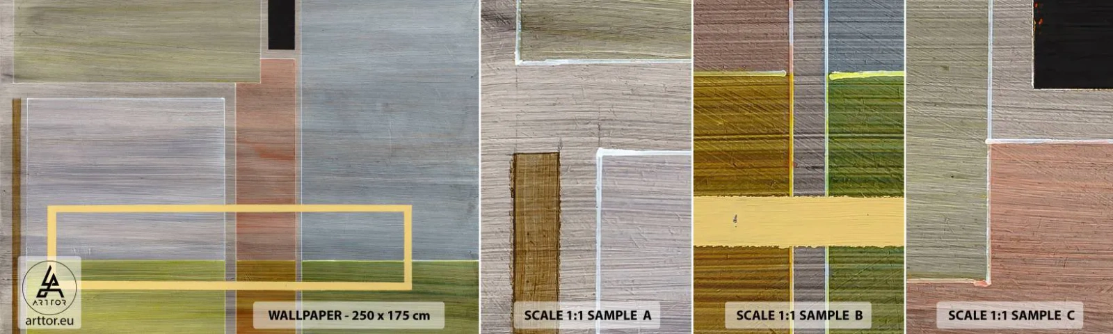 Vzorka samolepiacej fototapety Deluxe Sticker - Jednoducho a v kľude - Abstrakcia, Moderné umenie, Obdĺžniky - 100x30 cm