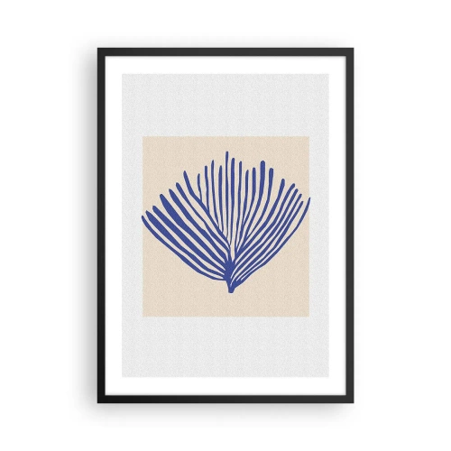 Plagát v čiernom ráme - Štylizovaná grafika vejárovitej morskej rastliny - 50x70cm - Modrý vejár - Moderná nástenná dekorácia do obývacej izby a spálne ARTTOR
