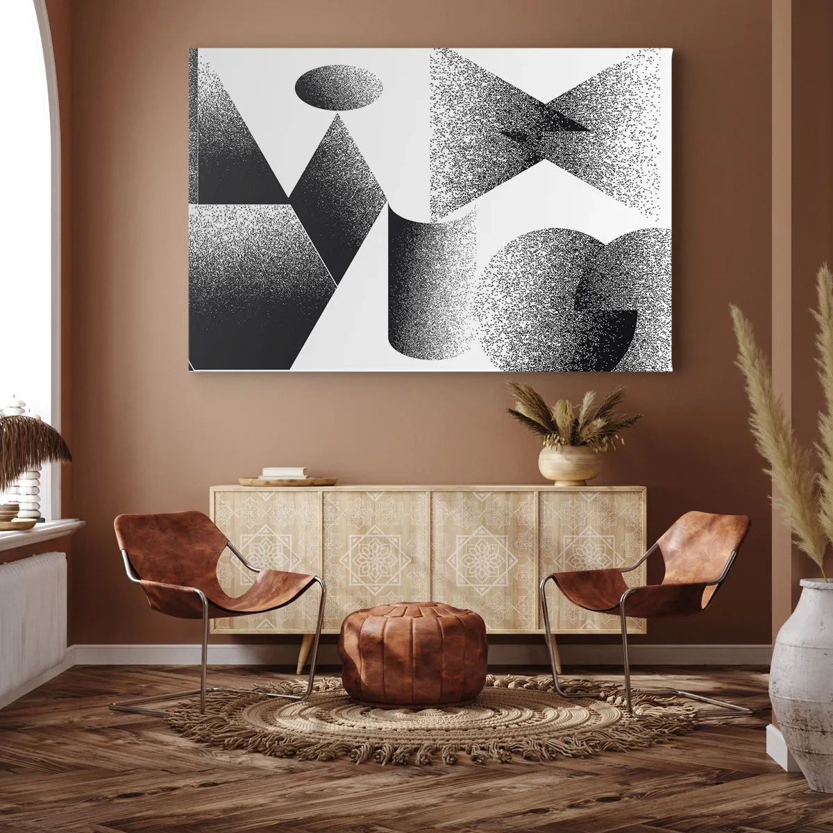 Obraz na plátne - Geometria zložená z uhlov a oválnych tvarov - 70x50cm - Uhly a ovály - Moderná nástenná dekorácia do obývacej izby a spálne ARTTOR
