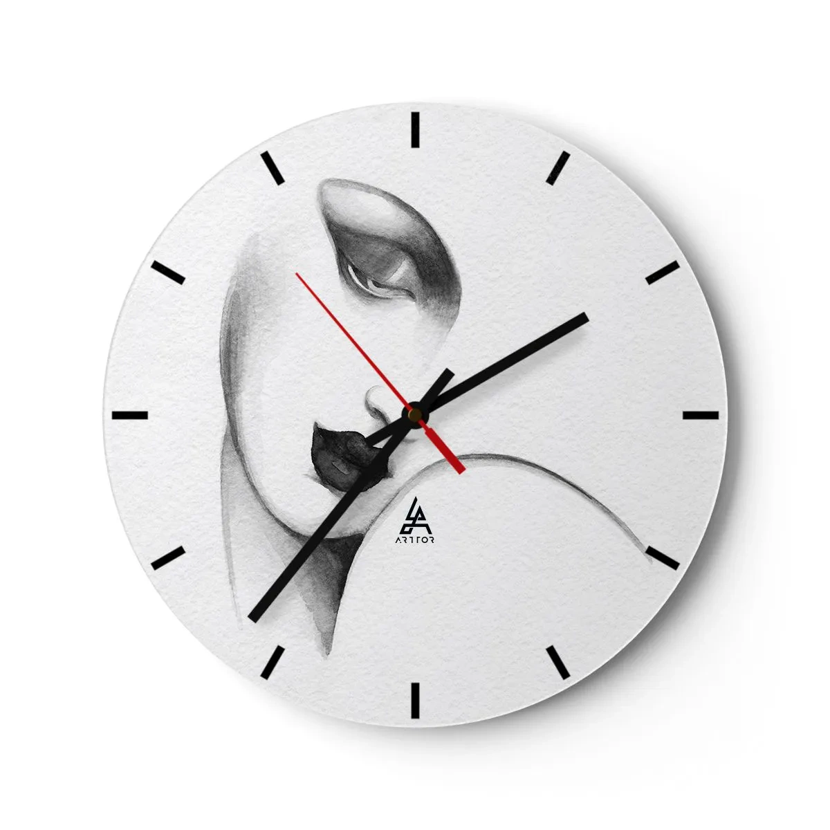 Nástenné hodiny - Minimalistický portrét ženy v odtieňoch sivej. - 30x30cm - V štýle Lempickej - Moderná nástenná dekorácia do obývacej izby, kuchyne a spálne ARTTOR