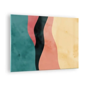 Obraz na skle - Farebné vlny v odtieňoch zelenej, ružovej, čiernej a béžovej - 70x50cm - Kompatibilný nesúlad - Moderná nástenná dekorácia do obývacej izby a spálne ARTTOR