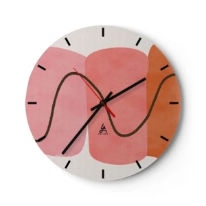 Nástenné hodiny - Abstraktné tvary v odtieňoch ružovej a oranžovej s vlnitými čiarami - 30x30cm - Jemný pohyb foriem - Moderná nástenná dekorácia do obývacej izby, kuchyne a spálne ARTTOR