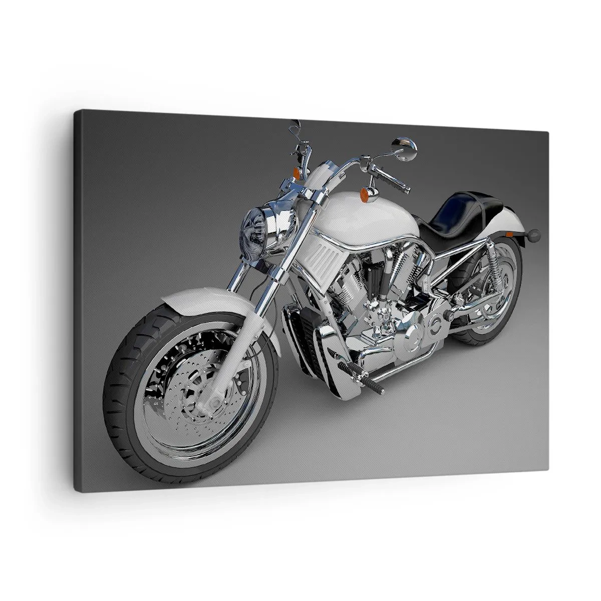 Obraz na plátne - Biely cruiser motocykel na sivom pozadí - 70x50cm - Až si chcete kľaknúť - Moderná nástenná dekorácia do obývacej izby a spálne ARTTOR